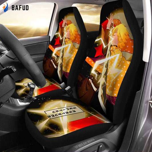 Zenitsu Car Seat Covers For Fan Gifts Thunder Breathing Demon Slayer Anime Car Accessories - Bafud