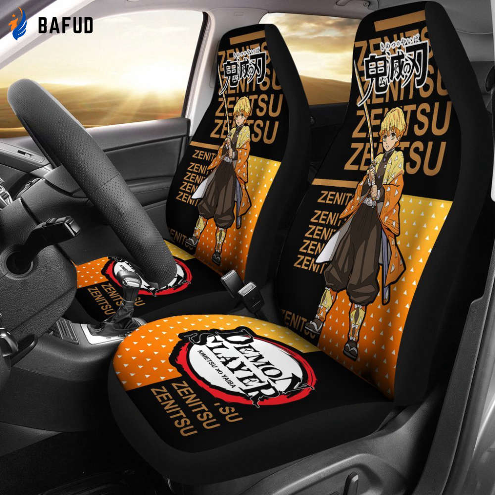 Zenitsu Demon Slayer Car Seat Covers For Fan Gifts Custom Anime Car Accessories - Bafud