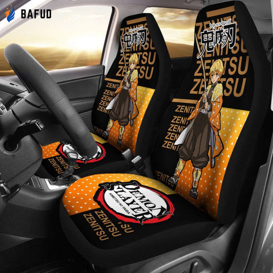 Zenitsu Demon Slayer Car Seat Covers For Fan Gifts Custom Anime Car Accessories - Bafud