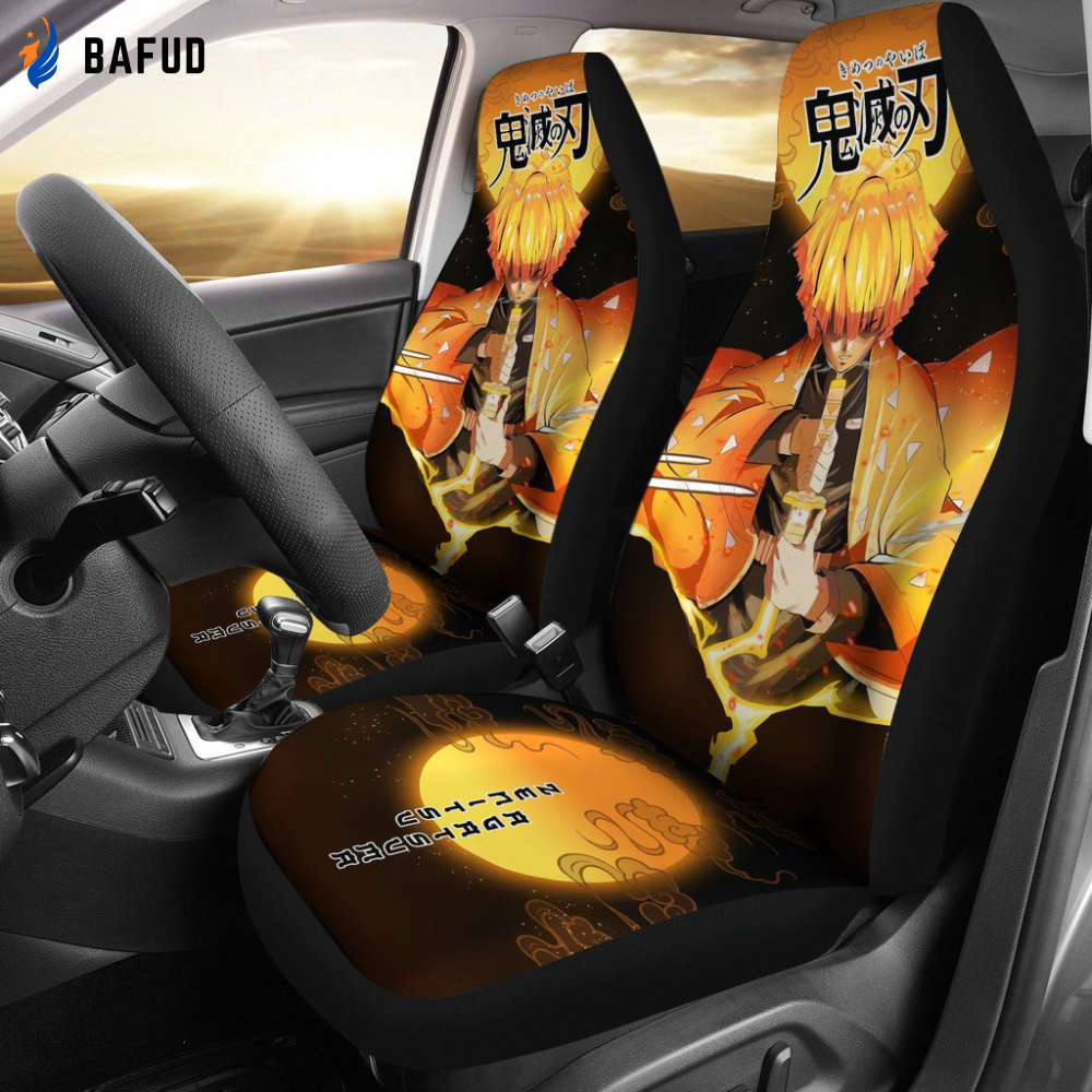 Zenitsu Demon Slayer Under The Moon Car Seat Covers For Fan Gifts Custom Anime Car Accessories - Bafud