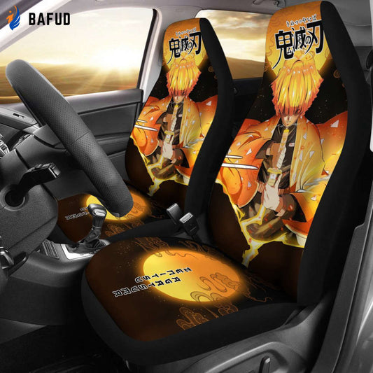 Zenitsu Demon Slayer Under The Moon Car Seat Covers For Fan Gifts Custom Anime Car Accessories - Bafud